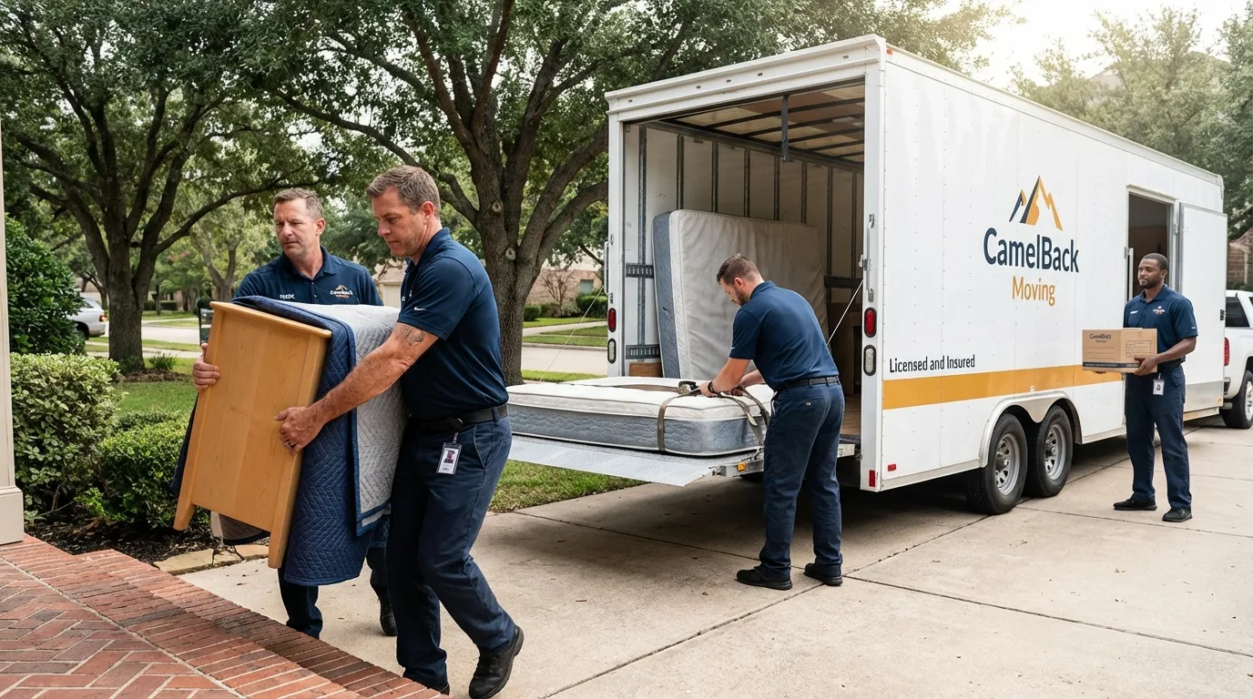 Crew loading residential truck for cross-state move from Dover, FL