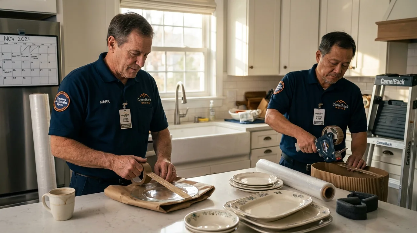 Professional crew packing kitchen dishware in Dover, FL